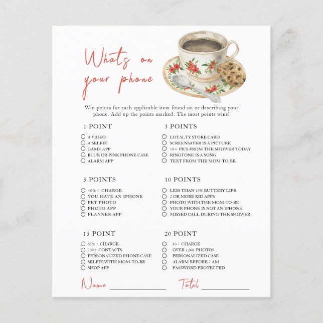 Lámina Ducha de café para bebés - ¿Qué hay en tu juego de (Anverso)