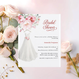 Lámina Ducha de novia boda vestido invitación rosa floral