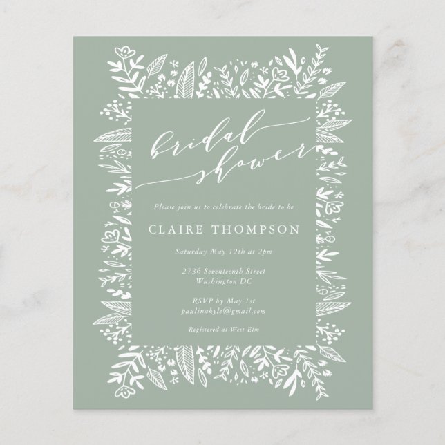 Lámina Ducha de novia de arte de línea floral de salvia r (Anverso)