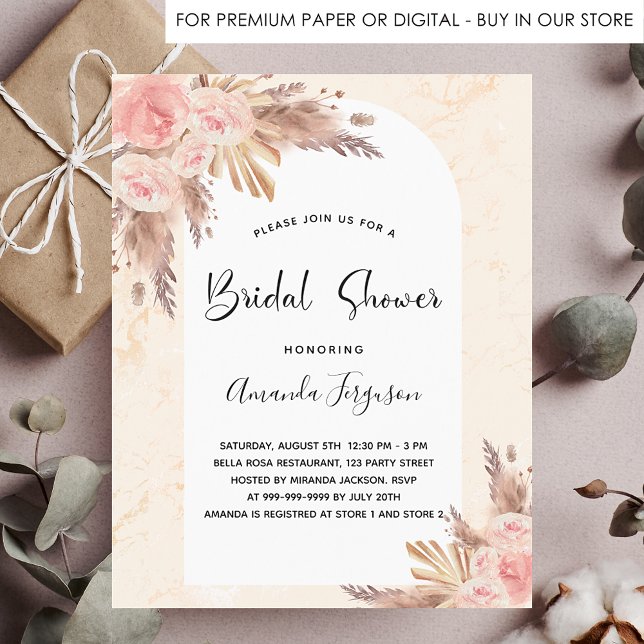 Lámina Ducha de novia de presupuesto boho pampas rosa oro (Subido por el creador)
