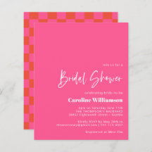 Ducha de novia de tablero de ajedrez rojo rosado c