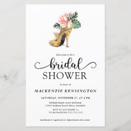 Lámina Ducha de novia de tacones de oro tropical elegante