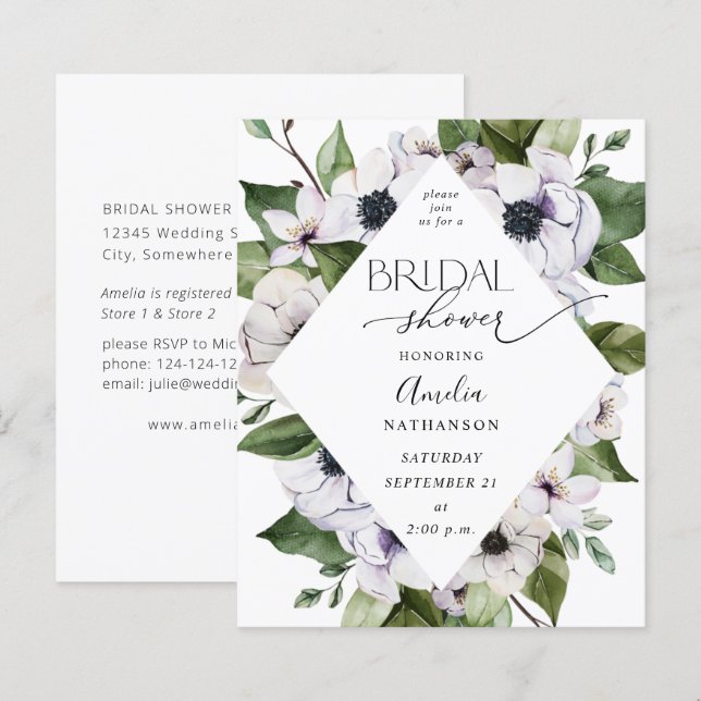 Lámina Ducha de novia floral blanca de Anemone Budget (Anverso / Reverso)