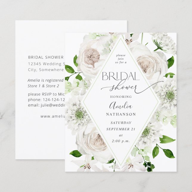 Lámina Ducha de novia floral blanca de presupuesto (Anverso / Reverso)