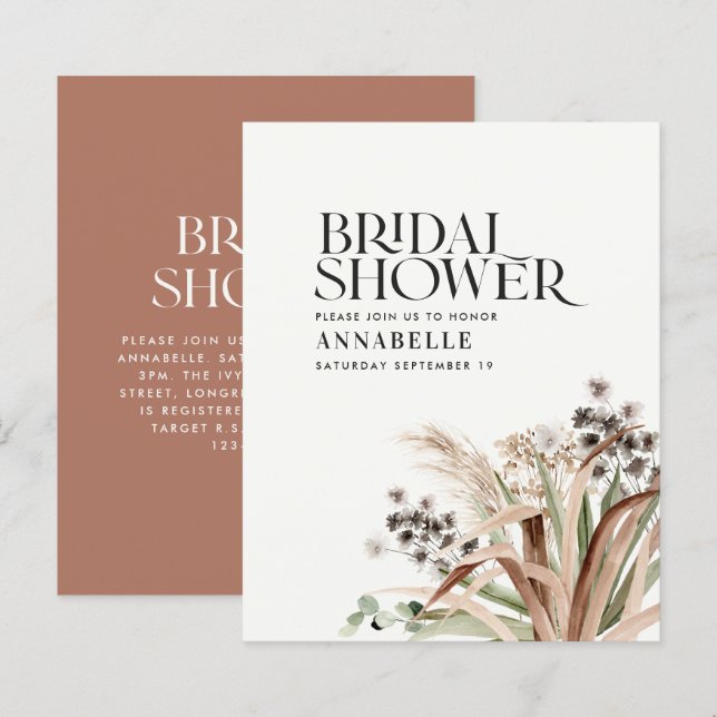 Lámina Ducha de novia pampas eucalipto terracota moderno (Anverso / Reverso)