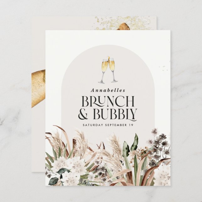 Lámina Ducha de novia pampas hierba champán brunch burbuj (Anverso / Reverso)