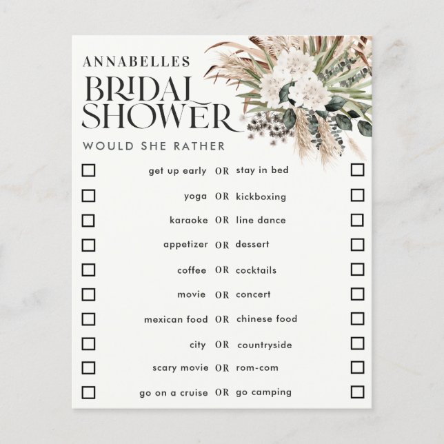 Lámina Ducha de novia pampas hierba preferiría jugar (Anverso)