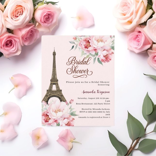Lámina Ducha de novia París Torre Eiffel invitación rosa (Subido por el creador)