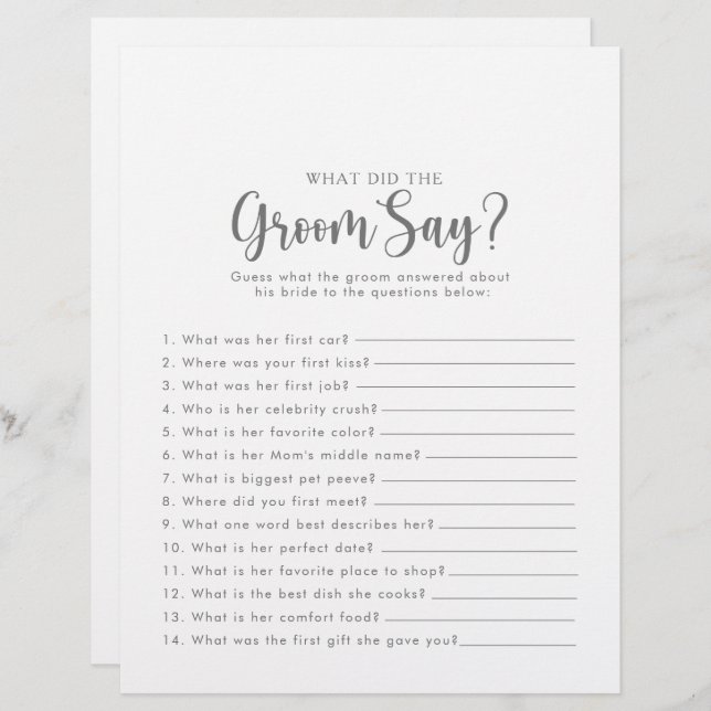 Lámina Ducha de novia plateada ¿Qué dijo el novio? (Anverso / Reverso)