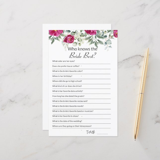 Lámina Ducha de novia Rosa ¿Qué tan bien conoces el juego (Anverso/Reverso In Situ)