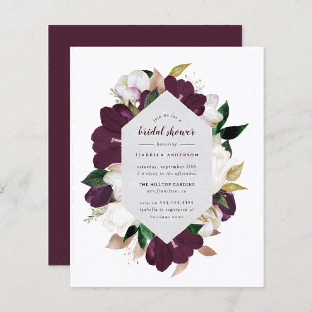 Lámina Ducha de novias con flores púrpura de oro y ciruel (Anverso / Reverso)