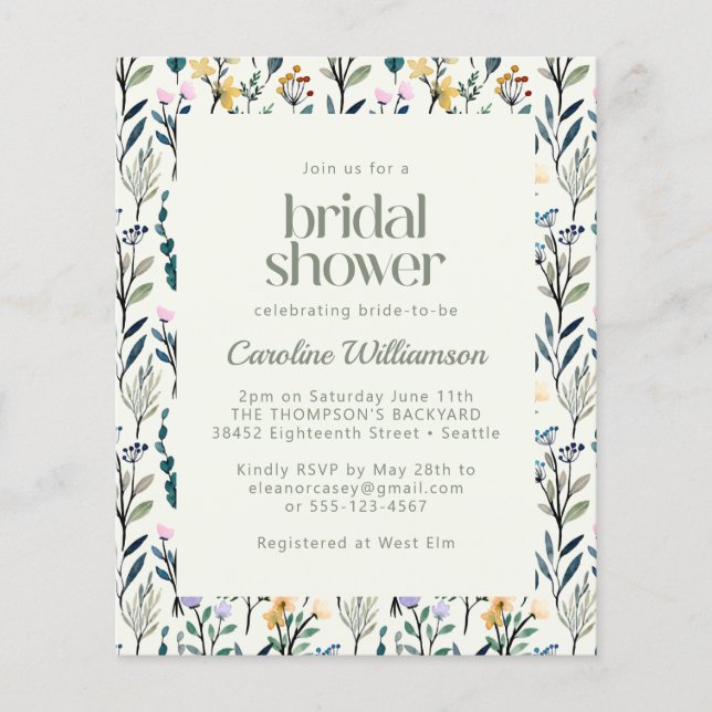 Lámina Ducha de novias de flores silvestres de Boho Water (Anverso)
