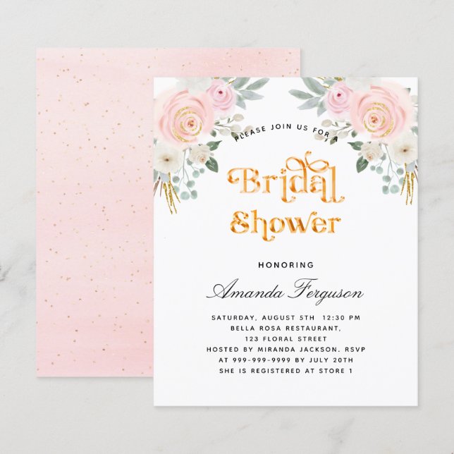 Lámina Ducha de novias de presupuesto invitación floral r (Anverso / Reverso)
