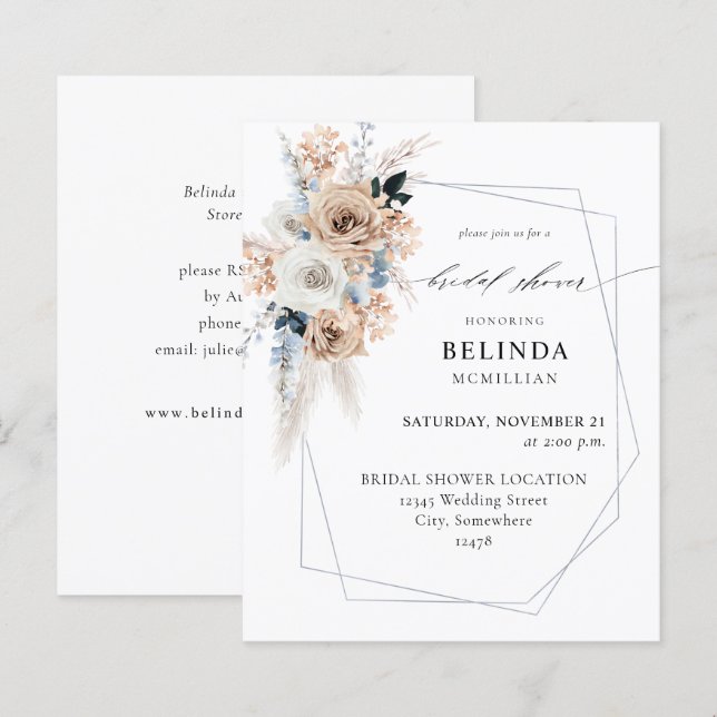 Lámina Ducha de novias florales Blue & Beige Boho Budget (Anverso / Reverso)
