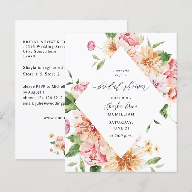 Lámina Ducha de novias rosa y rosa y dulce de presupuesto (Anverso / Reverso)