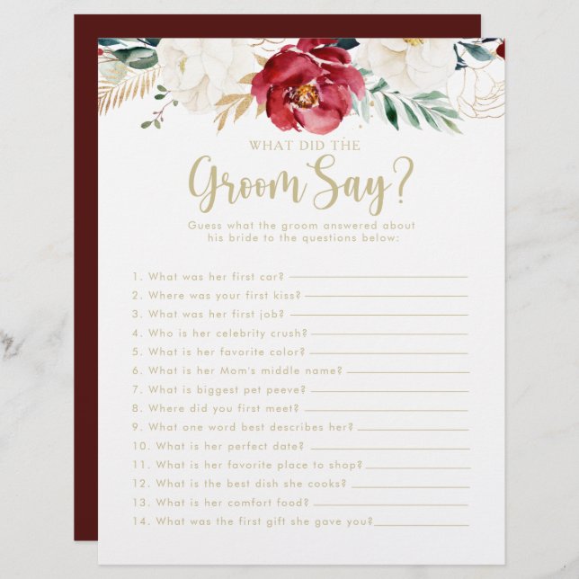 Lámina Ducha dorada clásica lo que dijo el novio (Anverso / Reverso)