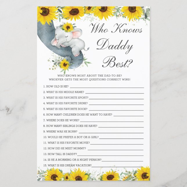 Lámina Ducha elefante de girasol que conoce mejor a papá (Anverso)