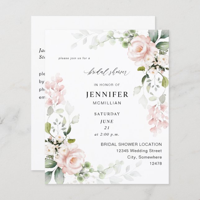 Lámina Ducha floral de novias de eucalipto rosa Rubor con (Anverso / Reverso)