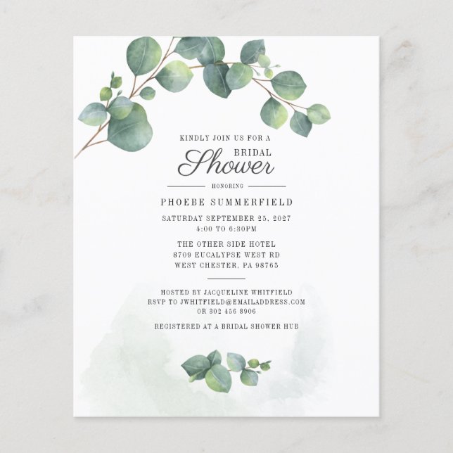 Lámina Ducha nupcial botánica de eucalipto floral (Anverso)