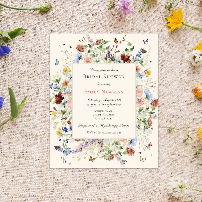 Lámina Ducha nupcial con mariposa floral elegante de pres (Subido por el creador)