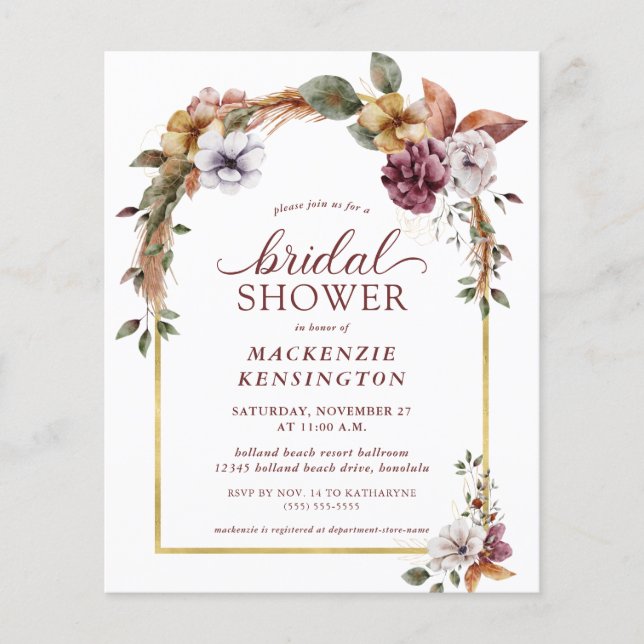 Lámina Ducha nupcial de arco floral elegante del Boho (Anverso)