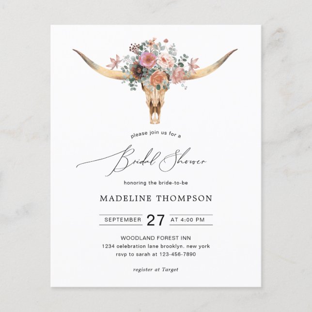 Lámina Ducha nupcial floral de cráneo de vaca bohemia pre (Anverso)