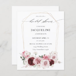 Lámina Ducha nupcial floral rosa y borgoña 2