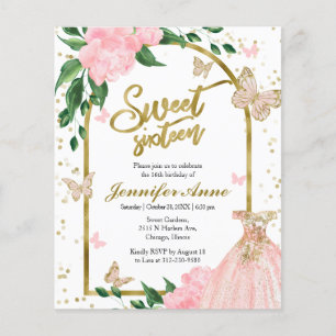 Lámina Dulce 16 Butterflys Dusty Pink Budget Invitación