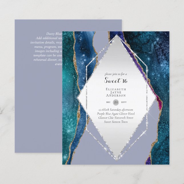 Lámina Dulce 16 Invitaciones de cumpleaños Agate Purpurin (Anverso / Reverso)