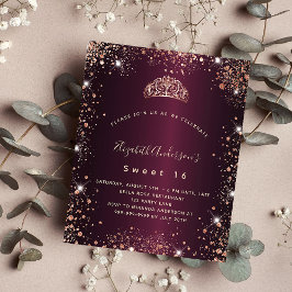 Lámina Dulce 16 rosa de borgoña tiara invitación