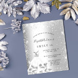 Lámina Dulce 16 vestido de plata purpurina invitación pre<br><div class="desc">Una invitación moderna,  elegante y glamurosa para una fiesta de 16 y 16 años. Un falso fondo metálico plateado con polvo falso purpurina y un vestido. El nombre está escrito con una escritura de estilo con letras a mano moderna. Personalice y agregue los detalles de su fiesta.</div>