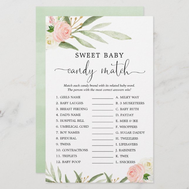 Lámina Dulce bebe de caramelo juego de ducha verde rosa (Anverso / Reverso)