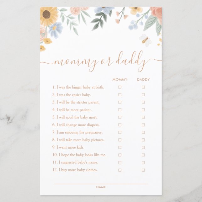 Lámina Dulce como puede ser el juego Baby Shower de mamá  (Anverso)