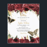 Lámina Dulce de mariposa borgoñona 16 Invitación<br><div class="desc">Elegante presupuesto Burgundy Gold Floral Butterflies Dulce Invitación 16</div>