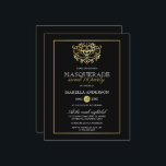 Lámina Dulce de Oro Presupuestario y Mascarada Negra 16 F<br><div class="desc">Presupuesto Oro y Mascarada Negra Dulce 16 invitaciones de fiesta de Eugene_Designs. Como parte de la selección de presupuesto de Zazzle, estas invitaciones no vienen con sobres ni encajan en un sobre de tamaño estándar. La talla más cercana es la A6, pero hay una distancia de aproximadamente media pulgada. Si...</div>