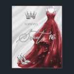 Lámina Dulce de rojo borgoñona de presupuesto 16 invitaci<br><div class="desc">Plata de presupuesto Borgoña Rojo Esparkle Vestido Princesa Dulce 16 Invitación</div>