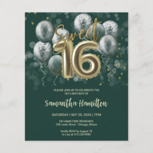 Lámina Dulce dorado 16 globos de bribón Invitación verde 
