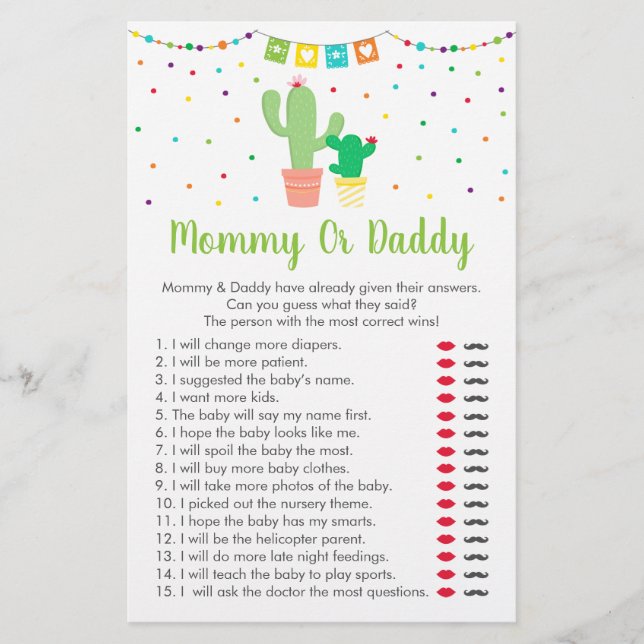 Lámina Dulce Fiesta Cactus Adivina Quién Lo Dijo Juego de (Anverso)