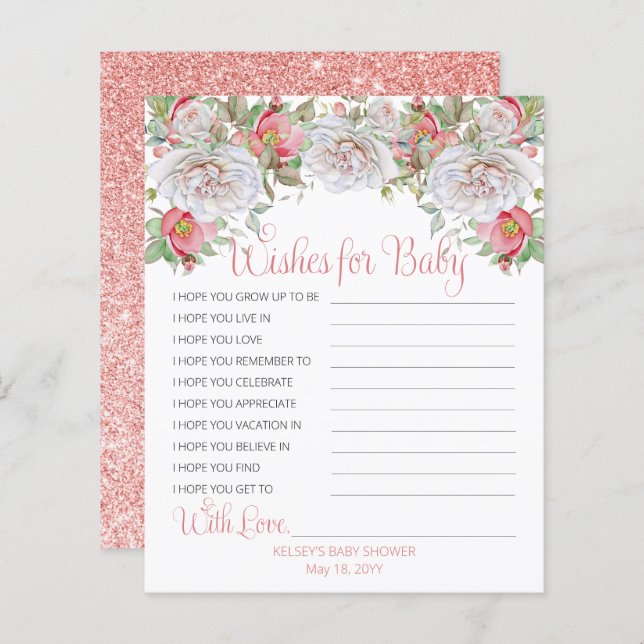 Lámina Dulce floros rosados Chica rosa Deseos de ducha pa (Anverso / Reverso)