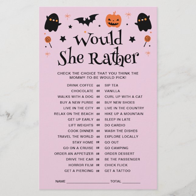 Lámina Dulce Juego de Bebe Shower de Halloween "¿Qué Pref (Anverso)