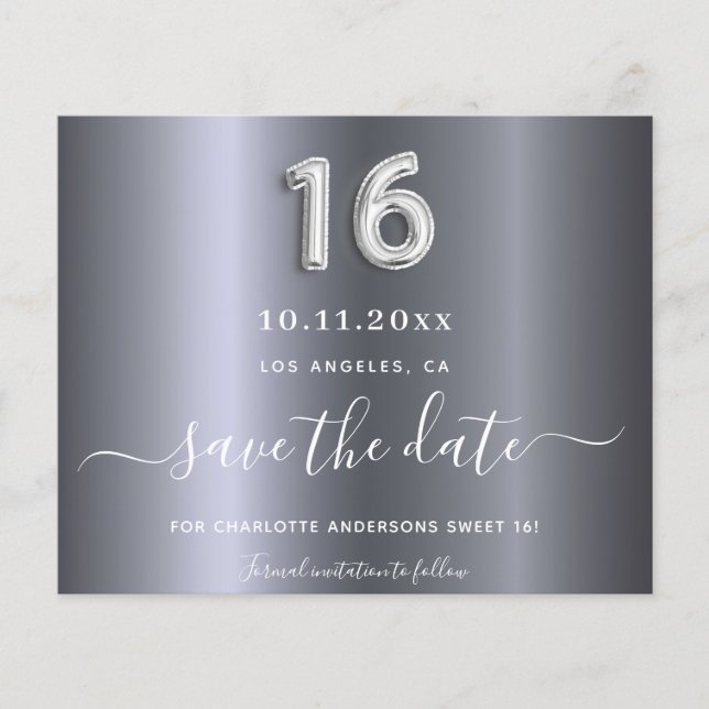 Lámina Dulce plata de 16 cumpleaños metalizado salvar la  (Anverso)