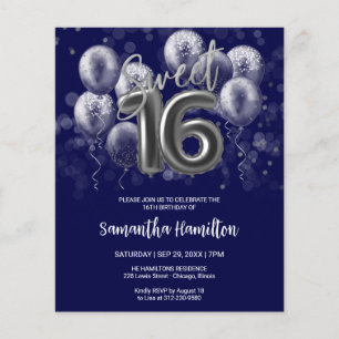 Lámina Dulce plateado 16 Globos Invitación al Blue Budge