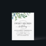 Lámina Dulce presupuestal 16 Aniversario de la vegetación<br><div class="desc">Las invitaciones para la fiesta de cumpleaños de Green Watercolor de la vegetación de presupuesto incluyen una tipografía de escritura hermosa y elegante con un verde moderno y elegante para la celebración especial de cumpleaños Sweet 16 (dulce dieciséis - 16º).</div>