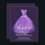 Lámina Dulce presupuestal 16 Fiesta de cumpleaños Purple<br><div class="desc">Elegante y asequible invitación a la fiesta de 16 cumpleaños color morado oscuro con una acuarela de un vestido morado con acentos plateados y "Sweet Sixteen" y su nombre en un elegante guión blanco.</div>