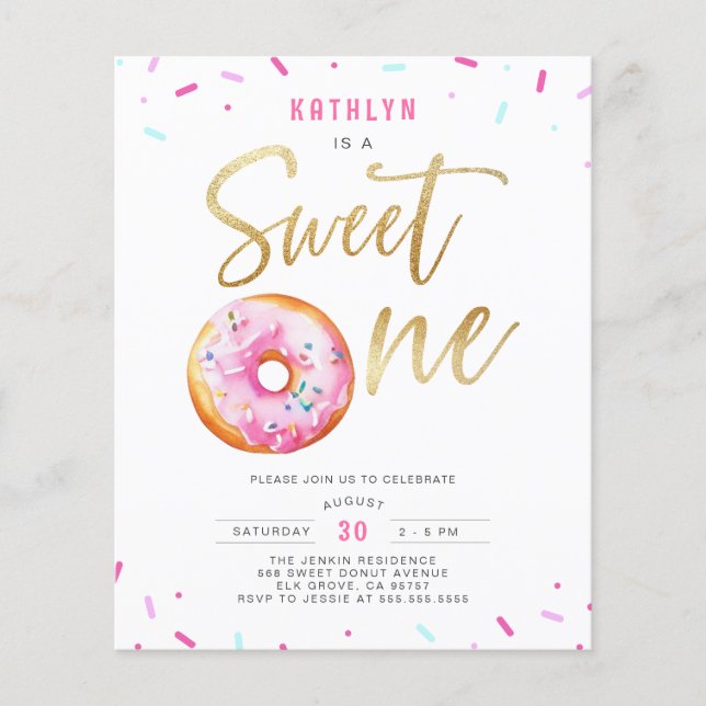 Lámina Dulce presupuestal una invitación de cumpleaños de (Anverso)