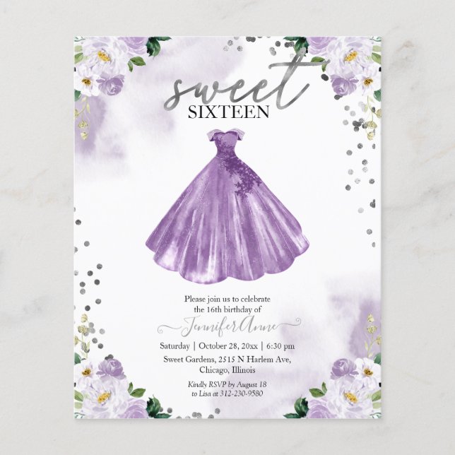 Lámina Dulce Presupuestario 16 Invitación Vestido Morado  (Anverso)