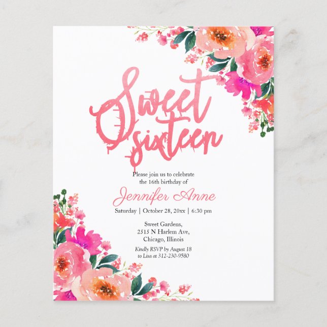 Lámina Dulce Presupuestario 16 Invitaciones Floral Calien (Anverso)
