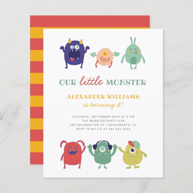 Lámina Dulce Presupuestario Colorful Little Monster Kids  (Anverso / Reverso)