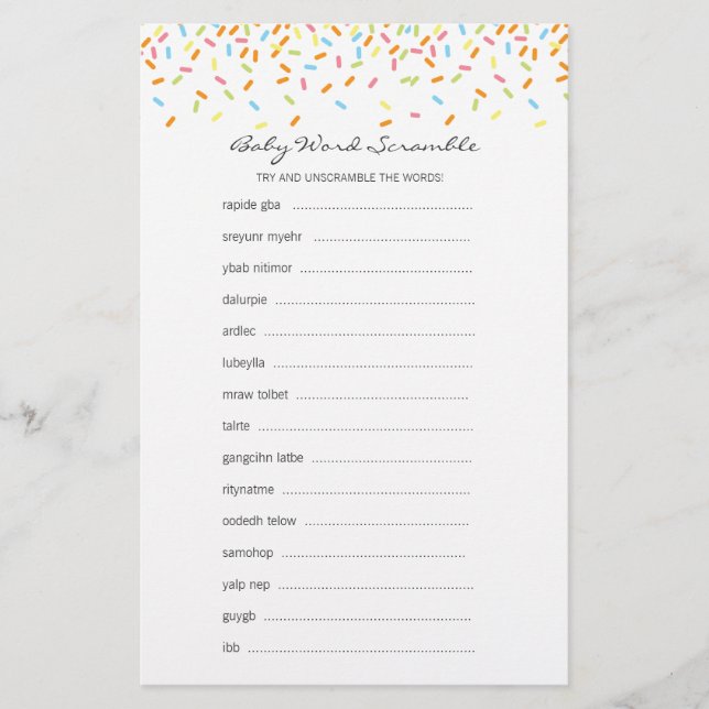 Lámina Dulce Sprinkles Bebé Palabra de juego de escrúpulo (Anverso)