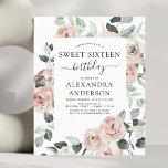 Lámina Dulce Verde Esmeralda Presupuestario Fiesta de Cum<br><div class="desc">Presupuestario Dusty Pink,  Dusty Rosa,  Emerald Green y Sage Green Floral Rosas y Eucalyptus Botanical Greenery Watercolor Spring o Summer Sweet Dieciséis Invitaciones de fiesta de cumpleaños - incluye hermosa y elegante tipografía de escritura con flores botánicas tropicales modernas y vegetación para la celebración especial dulce 16.</div>